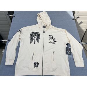 BLAC LABEL Men's Embroidered Full Zip Hoodie Sweatshirt Wings‎ Natural Size 6XL